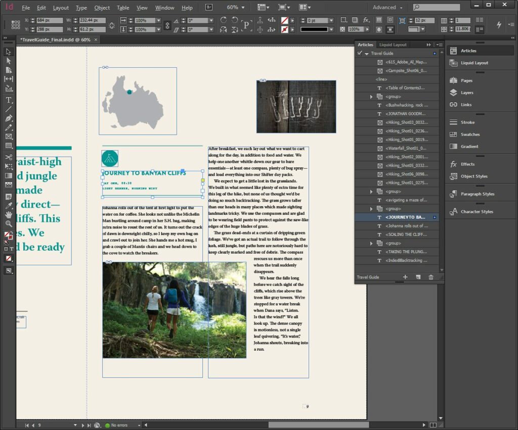 Screenshot of a page layout in Adobe Indesign.