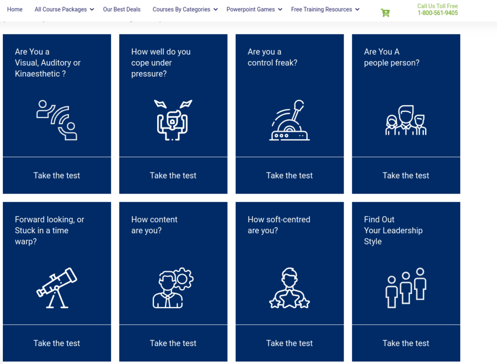 Screenshot from the Training Course Material free assessment page