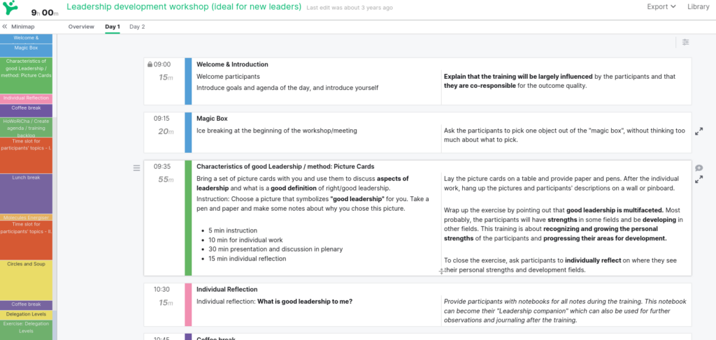 Screenshot of an agenda plan for a workshop on feedback skills