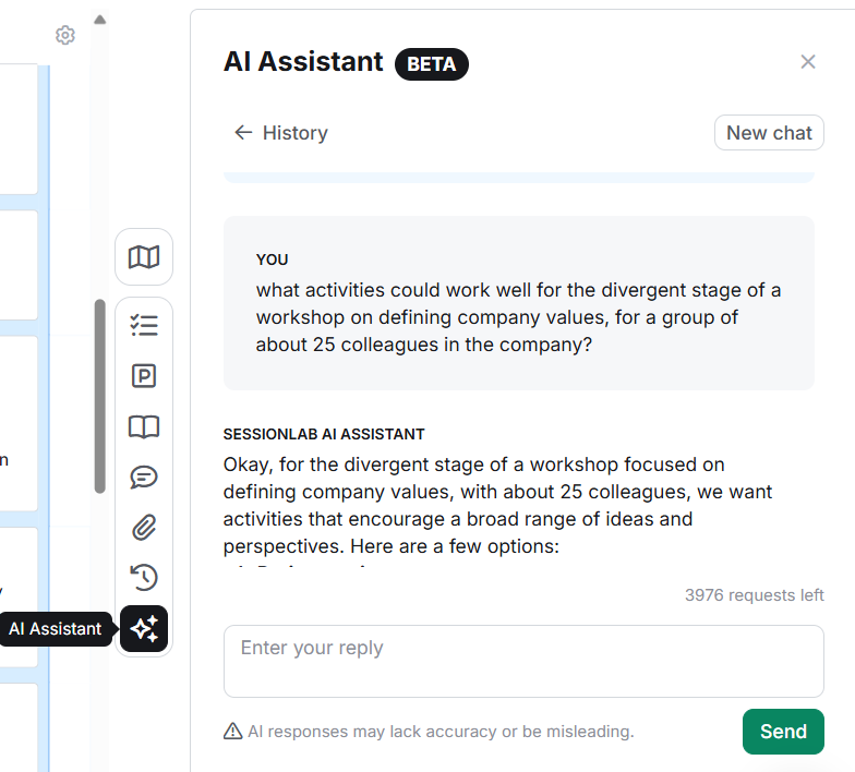 Screenshot of AI Assistant in SessionLab's planner